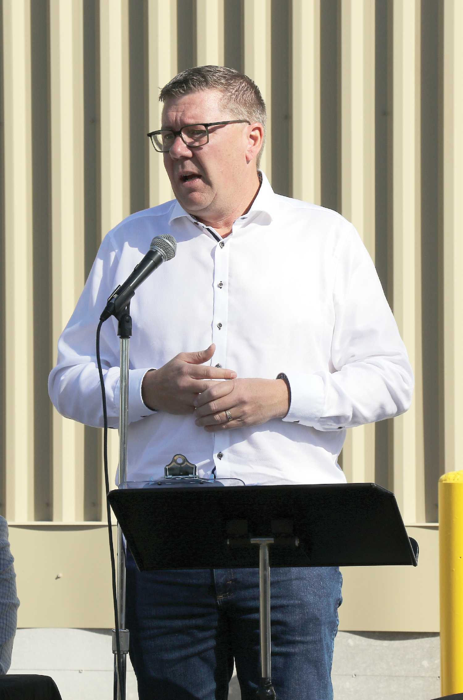 Premier Scott Moe speaking in Moosomin on Thursday.